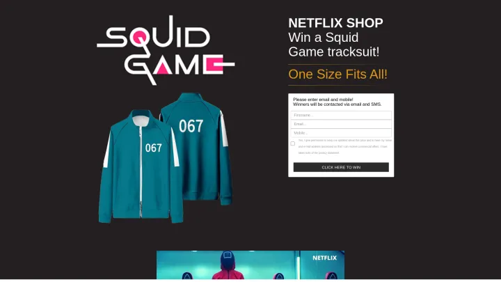 This image is leveraging interest in the popular Netflix show Squid Game to collect personal info to contact you.